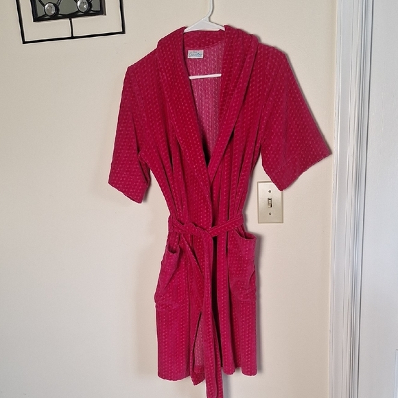 Pink Textured Velvety Robe Size M - Picture 4 of 7